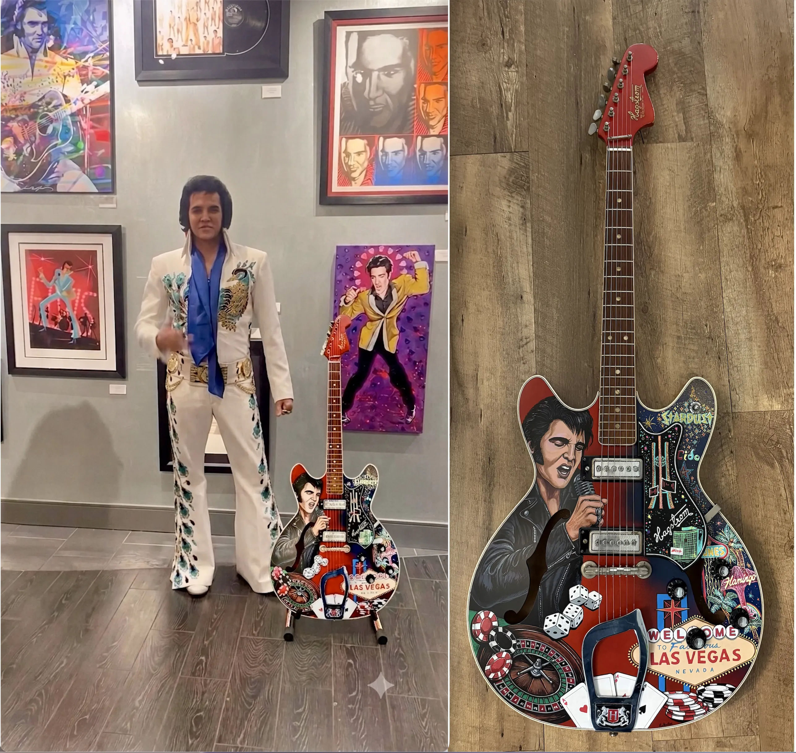 Elvis Presley Hagstrom Viking hand-painted guitar at Animazing Gallery Las Vegas by Nancy Elhallak